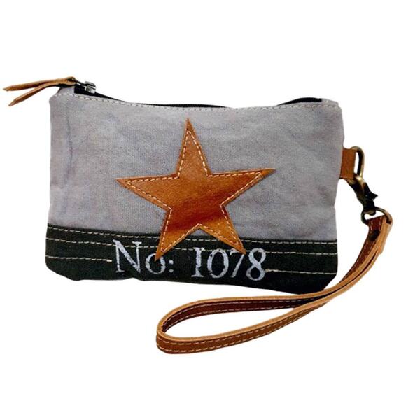 Canvas Wristlet Clutch With Star - Picture 1 of 3